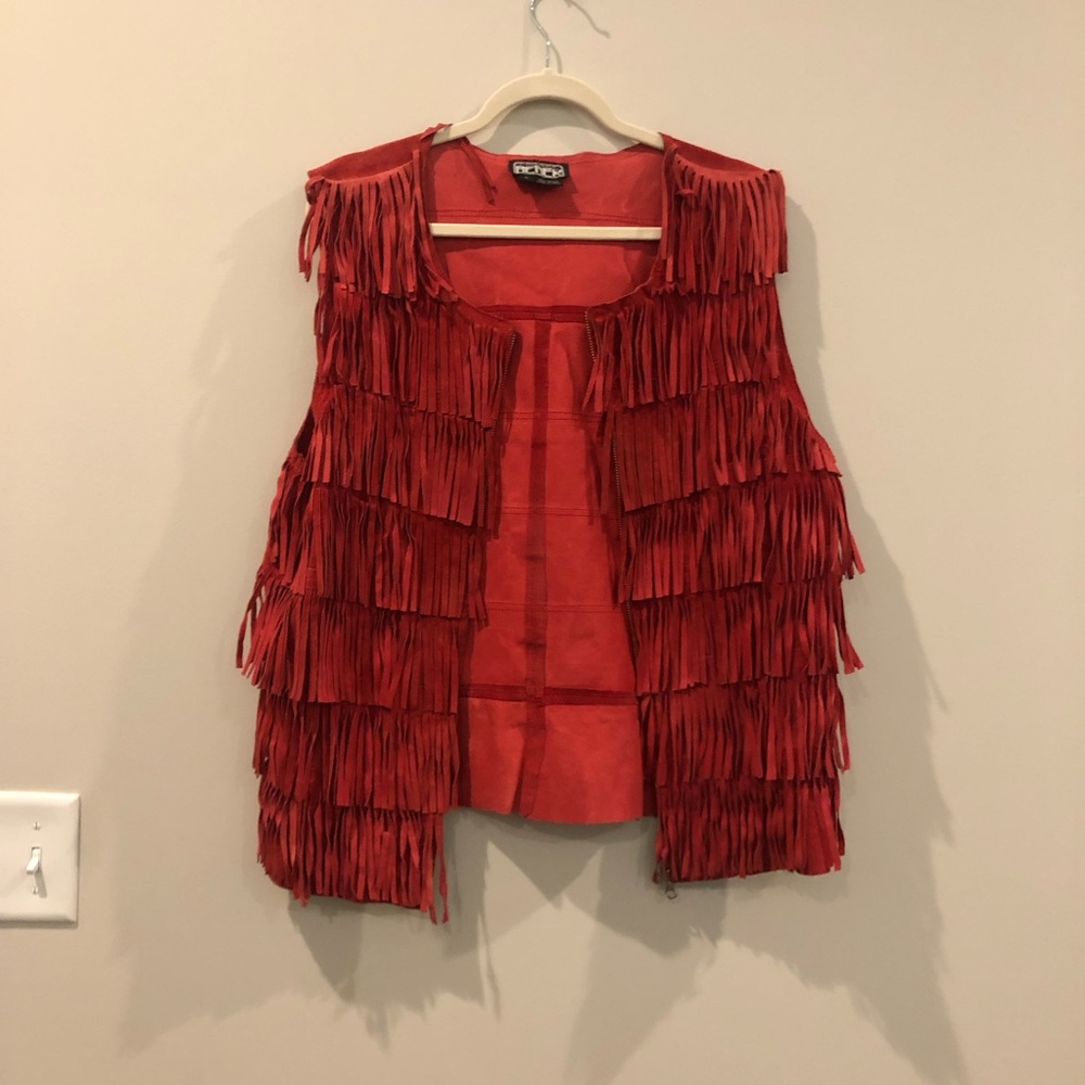 100% Leather Red Fringe Vest